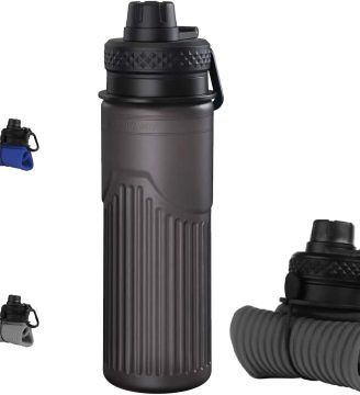 Collapsible Water Bottle, Sport Water Bottle 24oz, Reuseable BPA Free Silicone Foldable Water Bottles Leak-proof Portable Water Bottle for Travel, Gym, Hiking, Office, Camping (Black)