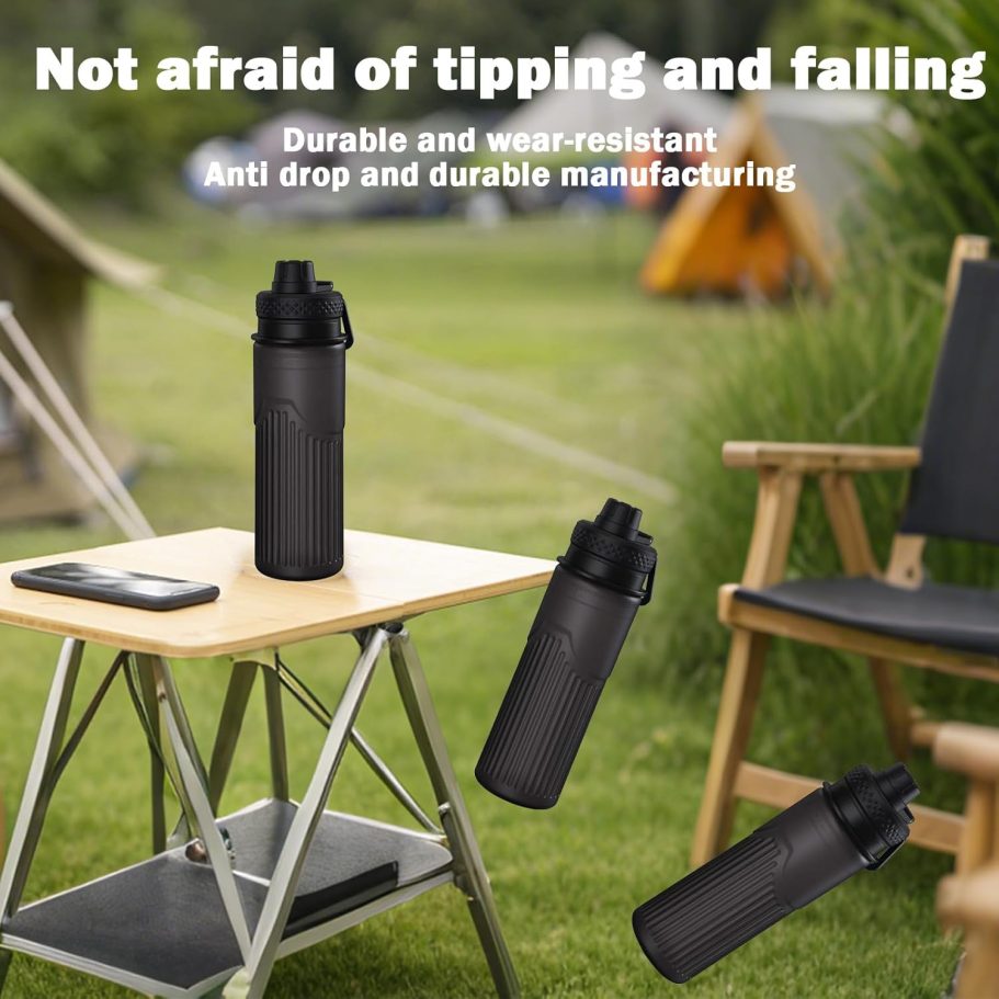 Collapsible Water Bottle, Sport Water Bottle 24oz, Reuseable BPA Free Silicone Foldable Water Bottles Leak-proof Portable Water Bottle for Travel, Gym, Hiking, Office, Camping (Black) - Image 2