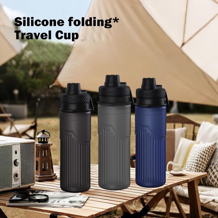 Collapsible Water Bottle, Sport Water Bottle 24oz, Reuseable BPA Free Silicone Foldable Water Bottles Leak-proof Portable Water Bottle for Travel, Gym, Hiking, Office, Camping (Black) - Image 8