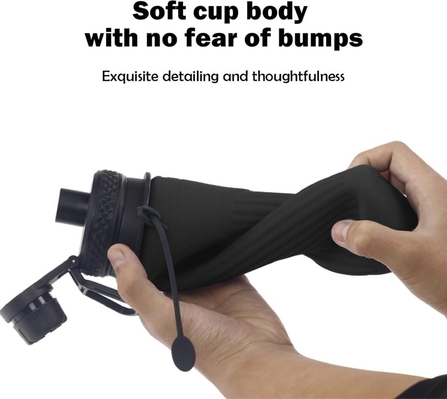 Collapsible Water Bottle, Sport Water Bottle 24oz, Reuseable BPA Free Silicone Foldable Water Bottles Leak-proof Portable Water Bottle for Travel, Gym, Hiking, Office, Camping (Black) - Image 9