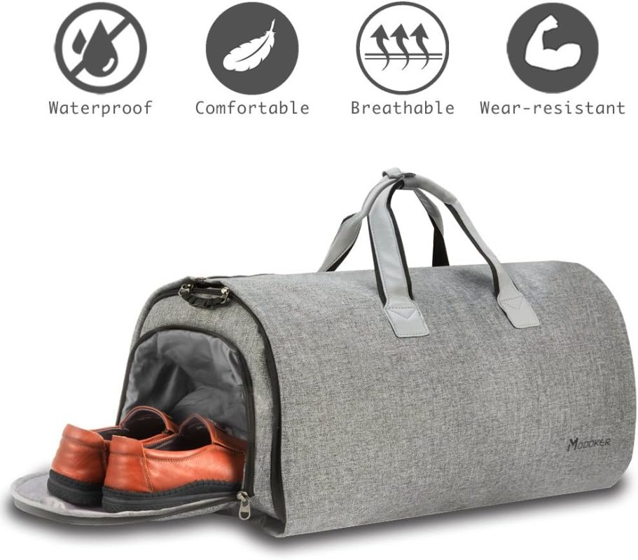 Convertible Garment Bag with Shoulder Strap, Carry on Garment Duffel Bag for Men Women - 2 in 1 Hanging Suitcase Suit Travel Bags (Grey) - Image 4