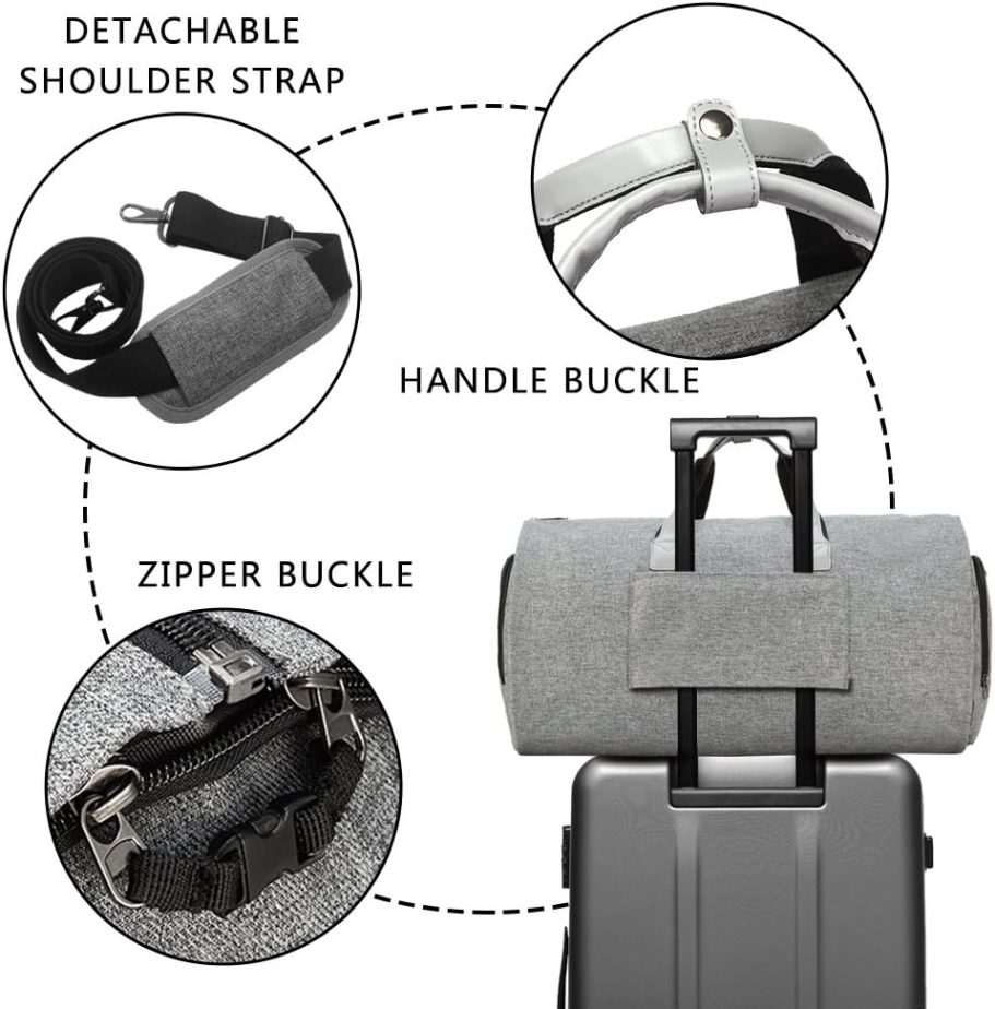 Convertible Garment Bag with Shoulder Strap, Carry on Garment Duffel Bag for Men Women - 2 in 1 Hanging Suitcase Suit Travel Bags (Grey) - Image 5